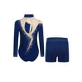 thumbnail image 2 of Miutii Kids Girls Sparkle Acrobatics Gymnastics Leotard Long Sleeve Figure Skating Jumpsuit with Shorts Set Navy Blue 6, 2 of 3