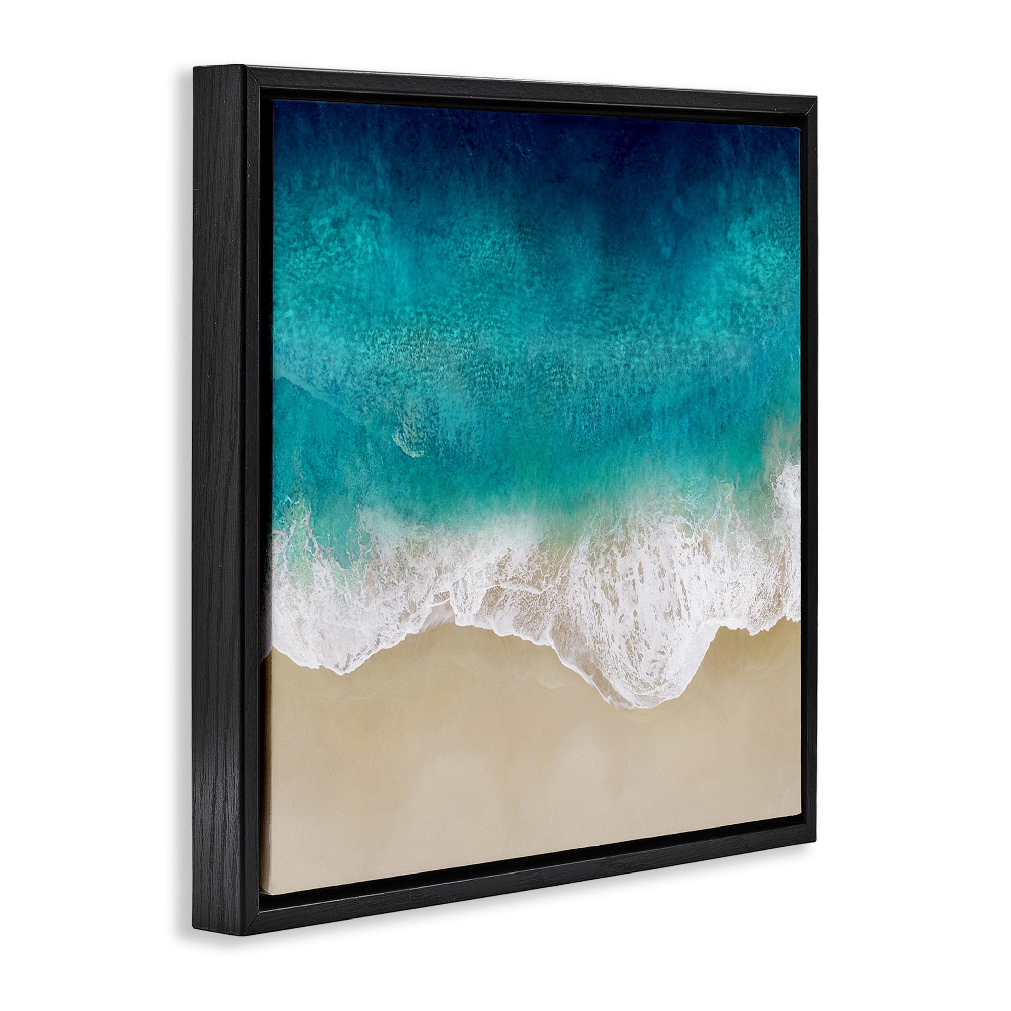 Stupell Industries Aerial Tropical Blue Tide Nature Painting Black Floater Framed Canvas Art Print Wall Art, 25 x 25