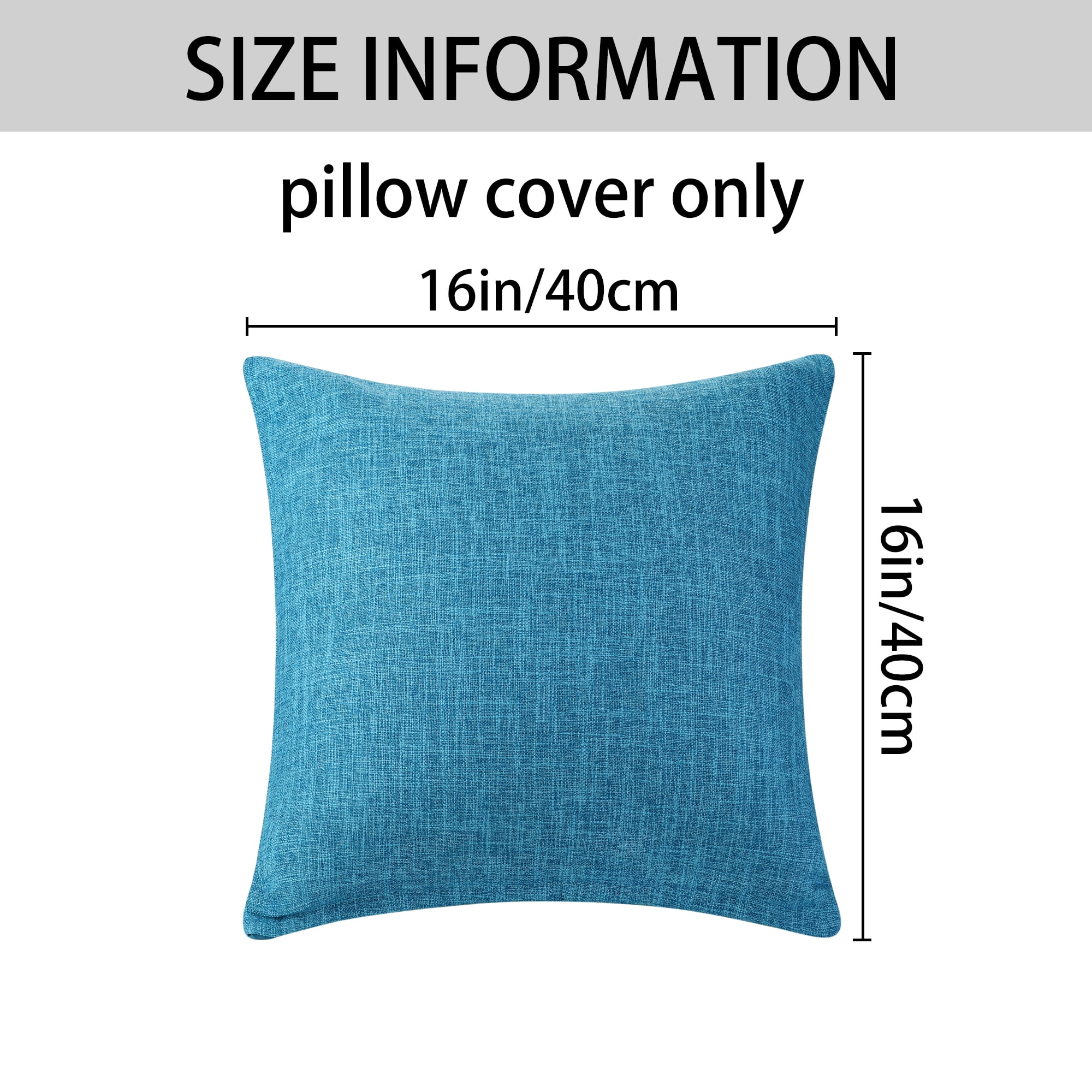 Unique Bargains Solid Indoor Outdoor Linen Decorative Throw Pillow Cover (2 Count) Blue 16" x 16"