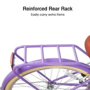 Glerc Missy 24 inch Girl Cruiser Kids Bike Shimano 6-Speed Teen Hybrid City Bicycle with Rack for Youth Ages 7 8 9 10 11 12 13 14 Years Old Wicker Basket & Lightweight, Purple