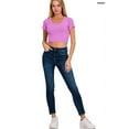 thumbnail image 4 of Zenana Casual Ribbed Scoop Neck Cropped Slim Basic Short Sleeve T-Shirt Top, 4 of 4