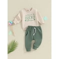 thumbnail image 2 of Toddler Baby Boy St. Patricks Day Outfits Long Sleeve Lucky Clover Print Sweatshirt Tops and Pants Set Spring Clothes, 2 of 7