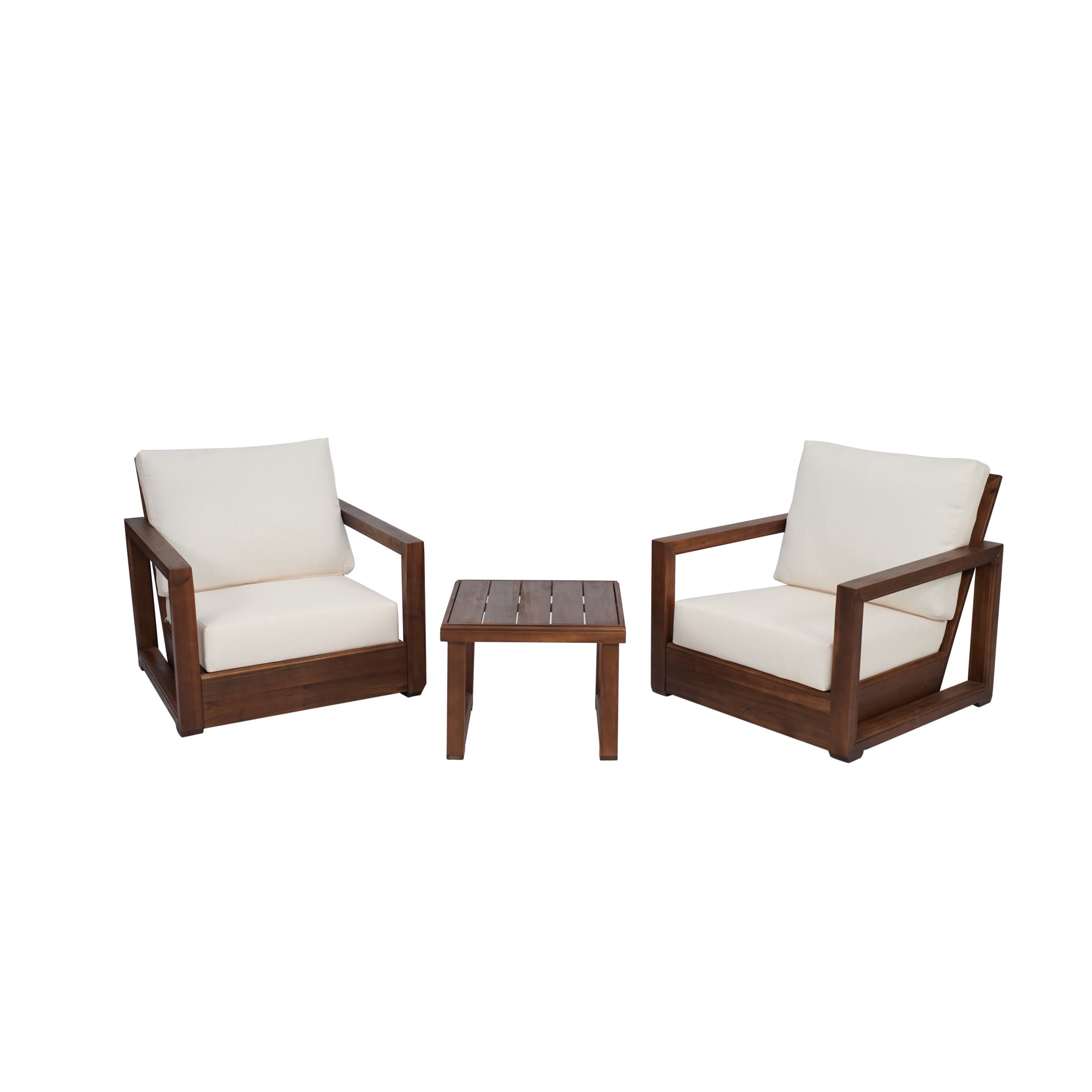 Christopher Knight Home 3-Piece Patio Outdoor Chat Set, Mocha Finish Acacia Wood Frame and Beige Cushions
