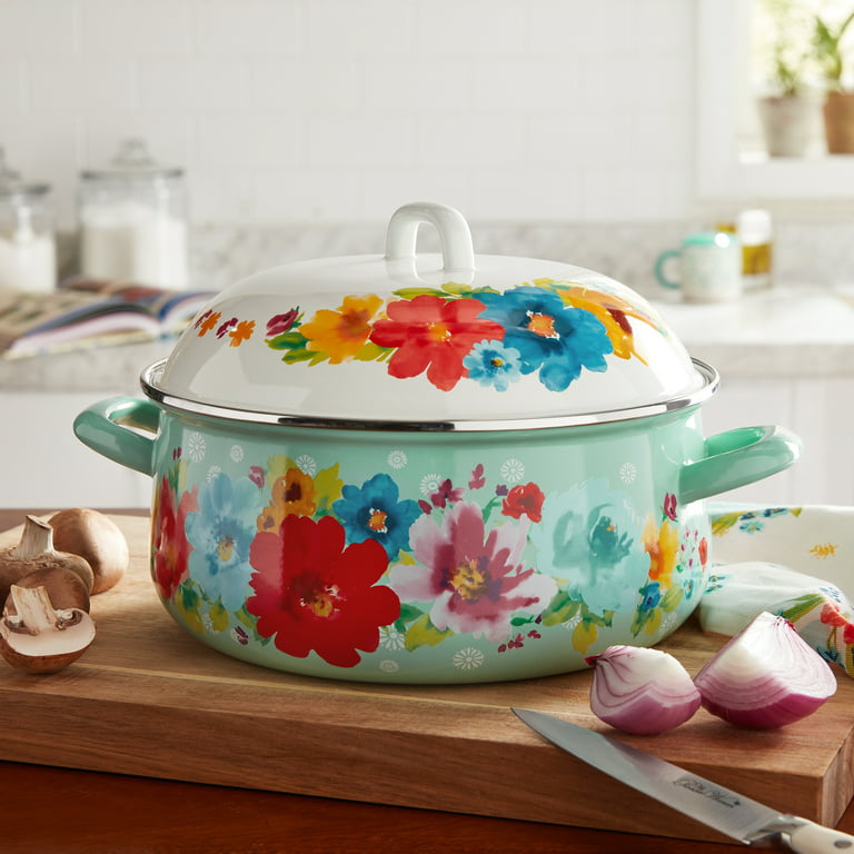 The Pioneer Woman Breezy Blossom Enamel on Steel 4-Quart Dutch Oven with Lid  