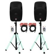 (2) Rockville SPGN158 15" Passive 1600w DJ PA Speakers+LED Stands+Remote+Cables
