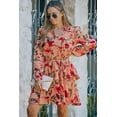 thumbnail image 4 of Women's Red Frilled Collar Long Sleeve Floral Dress with Ruffle, 4 of 17