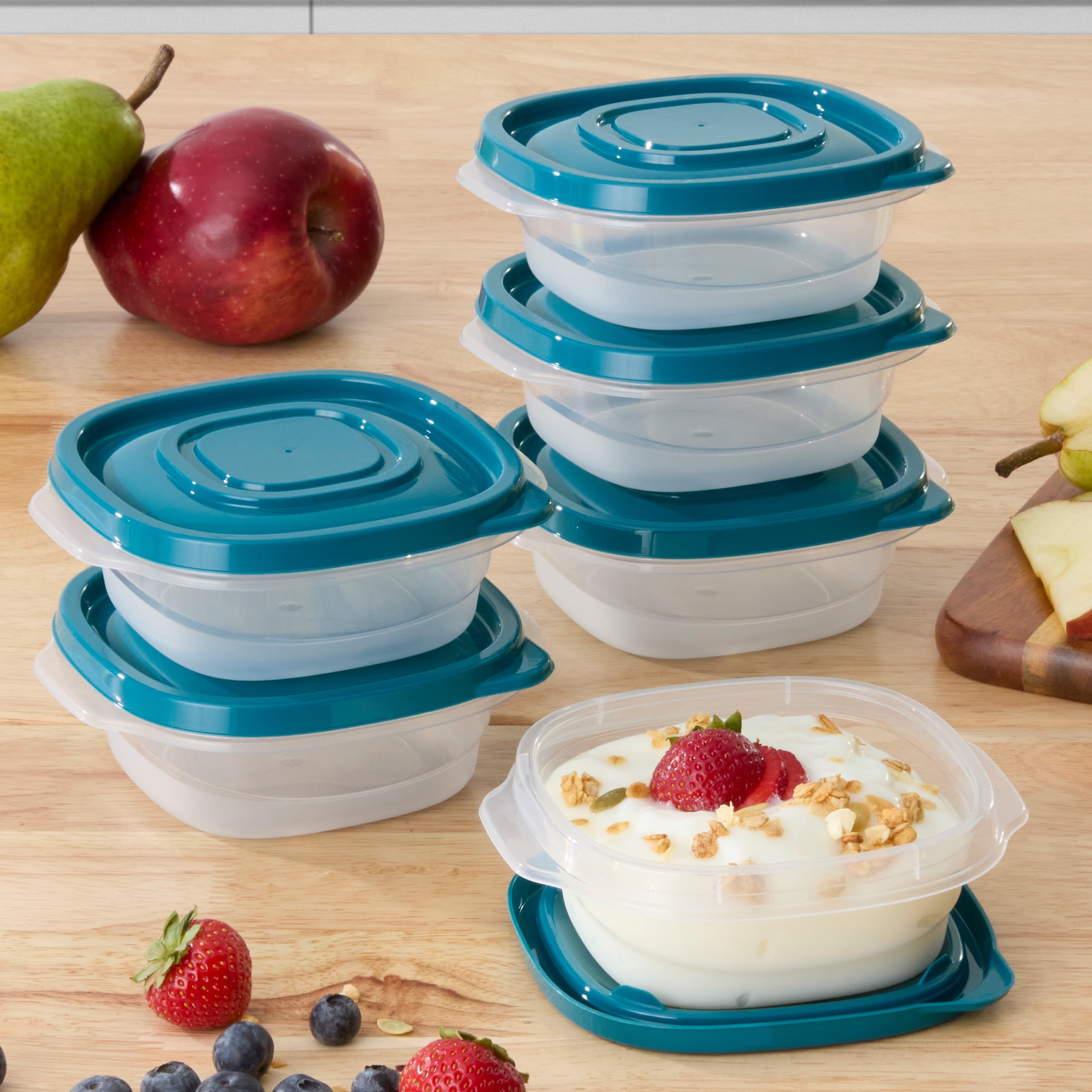 (4 pack) Mainstays Semi Durable Square 1.26cup Plastic Food Storage Container 6 Pack, Best Used for Small Leftover Storage and Reheating