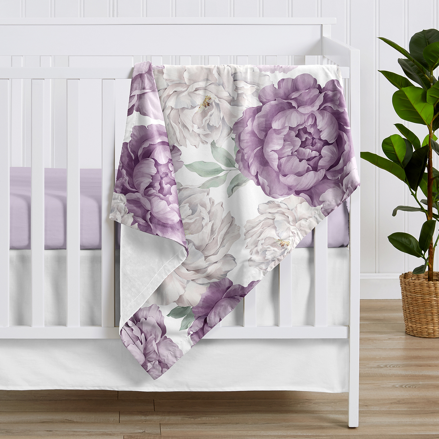 Sweet Jojo Designs Peony Floral Garden Purple Ivory Baby Security Blanket