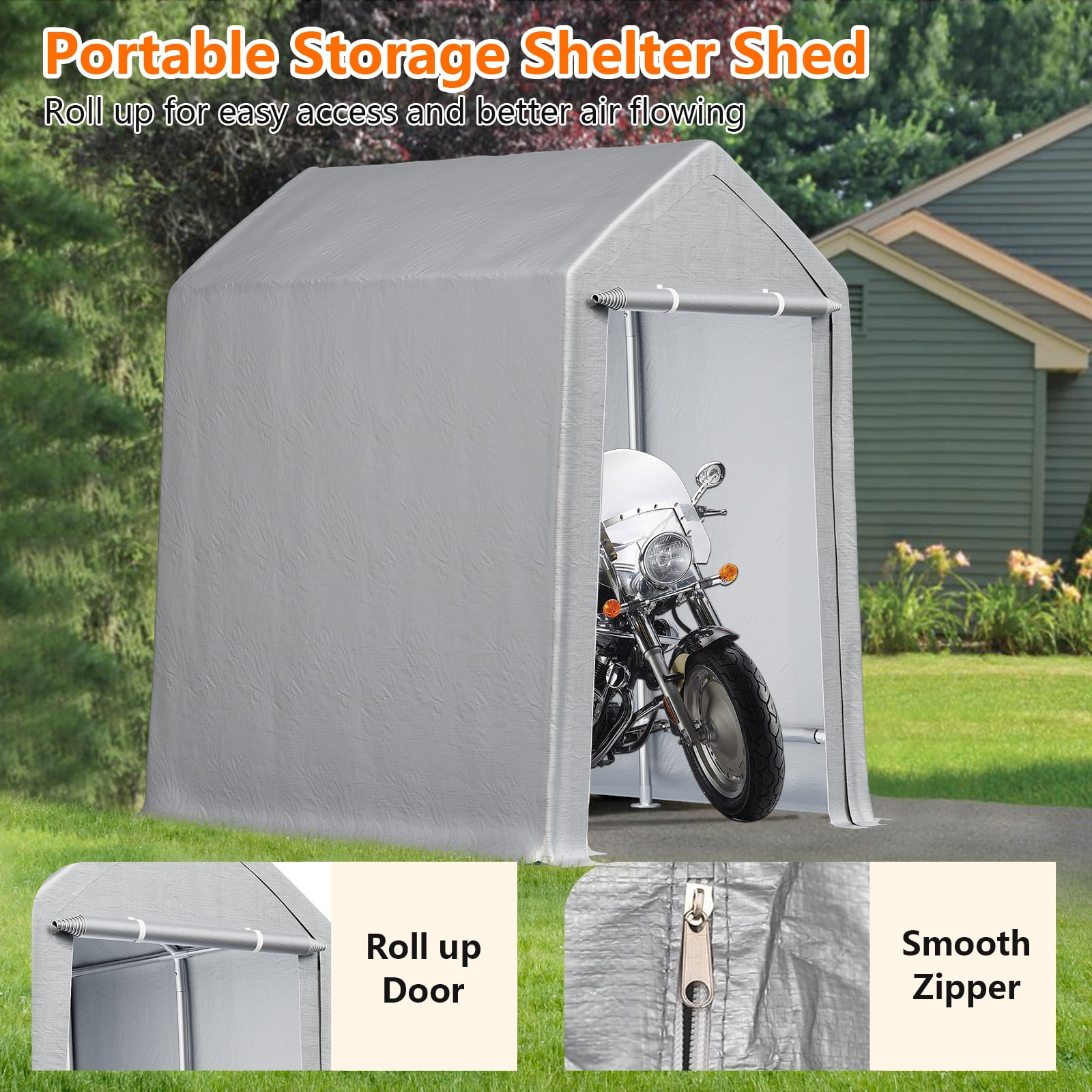 Kicctian 10'x20' Waterproof Outdoor Carport Storage storage unit - Sturdy Metal Frame, Roll-Up Zipper Door, Portable Garage Shelter for Car, Motorcycle, Bike, Garden Tools