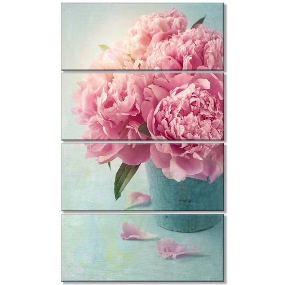 Designart 'Pink Peony Flowers in Vase ' Large Floral Wall Art Canvas