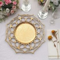 Efavormart 6 Pack | 13" Gold Floral Cutout Acrylic Charger Plates, Hollow Flower Decorative Plastic Serving Plates