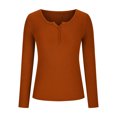thumbnail image 4 of Oplxuo Long Sleeve Henley Shirts for Women - Button V Neck Basic Slim Fitted Ribbed Knit Pullover Sweater Tops, 4 of 5
