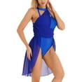 thumbnail image 3 of Hansber Women Adults Sleeveless Mesh Lyrical Leotard Dance Dress Modern Contemporary Cross Back Royal Blue S, 3 of 7