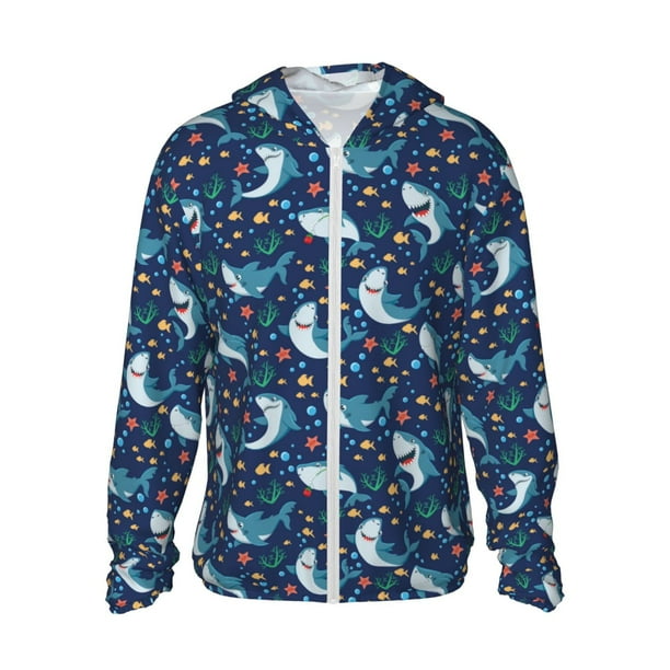 Balery Sea Sharks Sudadera ligera de manga larga con capucha y protección solar UPF 50+ para hombre y mujer, ideal para pesca y running-Small