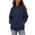 thumbnail image 5 of Inverlee Half Zip Stand Collar Sweatshirts for Women Long Sleeve Raglan Pullovers Side Pocket Solid Casual Loose Fit Tops Navy S-XXL, 5 of 9