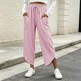 thumbnail image 2 of Women Striped Cropped Capri Pants Sevevn Drawstring Elastic Waist Irregular Hem Casual Trousers With Large Side Pockets, Multi‑Color Options For Summer Daily Wear, 2 of 6