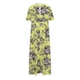 thumbnail image 5 of Jinhomg Vacation Dresses for Women Elegant Floral Print Boho Dress Plus Size Casual Short Sleeve Wrap V-Neck Midi Dresses Flowy Swing Aline Dress Winter Saving Yellow XXXL, 5 of 7
