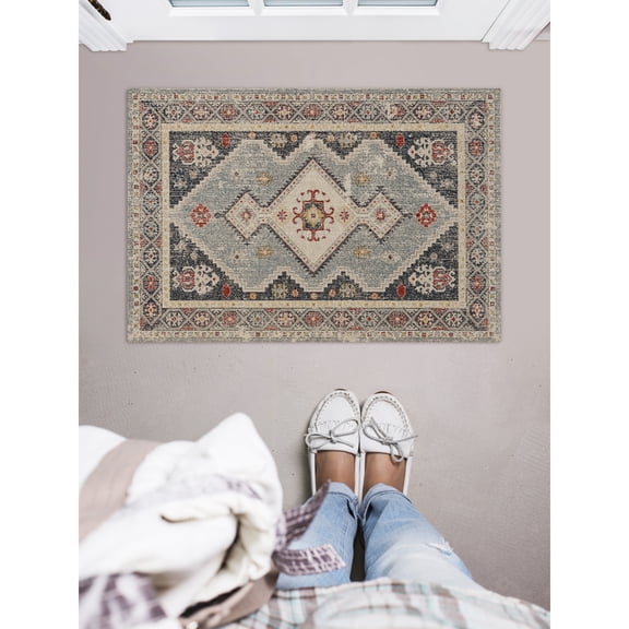 Contemporary Home Living 2' x 3' Diamond Pattern Area Throw Rug - Cream and Blue