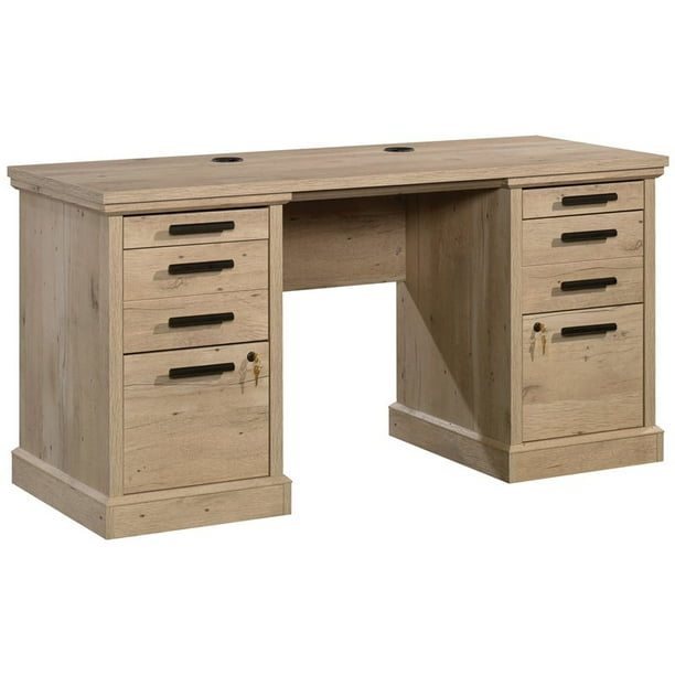 Sauder Mason Peak 60 Engineered Wood Knee Space Credenza Desk In Prime Oak Com Sauder Mason Peak 60 Engineered Wood, Prime Oak L Shaped Desk With Storage