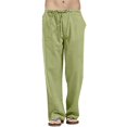 thumbnail image 5 of Men's Cotton Linen Pants Solid Color Casual Trousers, Lightweight Loose Beach Summer Pants for Vacation and Lounging,Army Green,L, 5 of 8