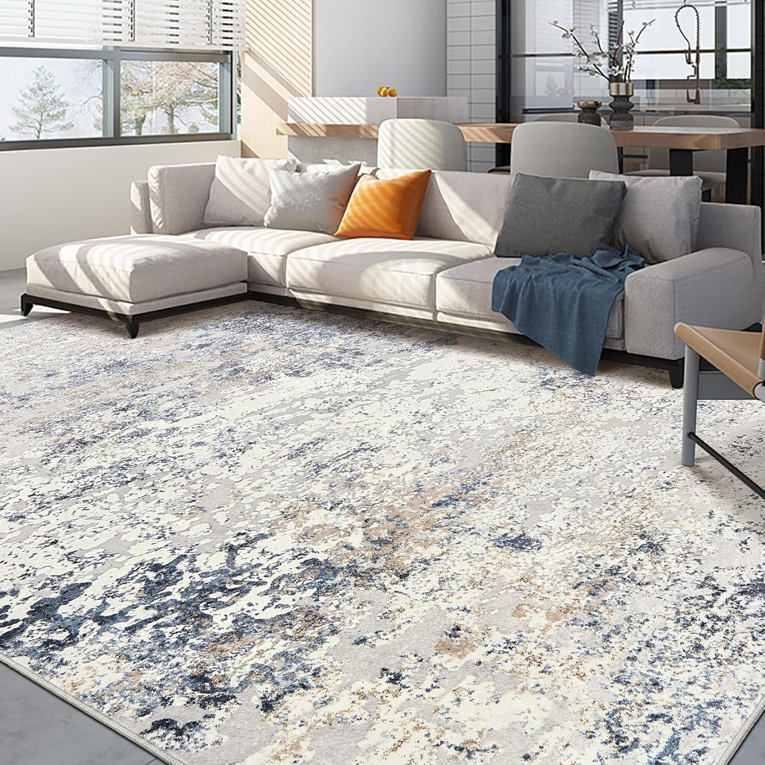 Toyoso Area Rug Living Room Rugs - 9x12 Large Soft Indoor Neutral Modern Abstract Low Pile Washable Rug Carpet for Bedroom Dining Room Farmhouse Home Office - Grey