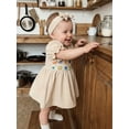 thumbnail image 5 of BemeyourBBs Boho Newborn Baby Girl Summer Clothes Baptism Dress Outfits Summer Romper Dress Crochet Granny Square Floral Embroidered Eyelet Ruffled Hem Short Sleeve Dress And Bow Headband Set, 5 of 8
