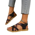 thumbnail image 3 of Norvail Womens Cross Striped Color Block Ethnic Flat Sandals, Wide Foot Sandals for Women Dressy, Oversized Casual Beach Walking Shoes for Summer Vacation, 3 of 6