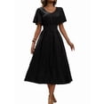 thumbnail image 3 of Women'S Vintage Polka Dot Dress V-Neck Waist Cinching Elegant Short Sleeved A-Line Dress Black L, 3 of 9