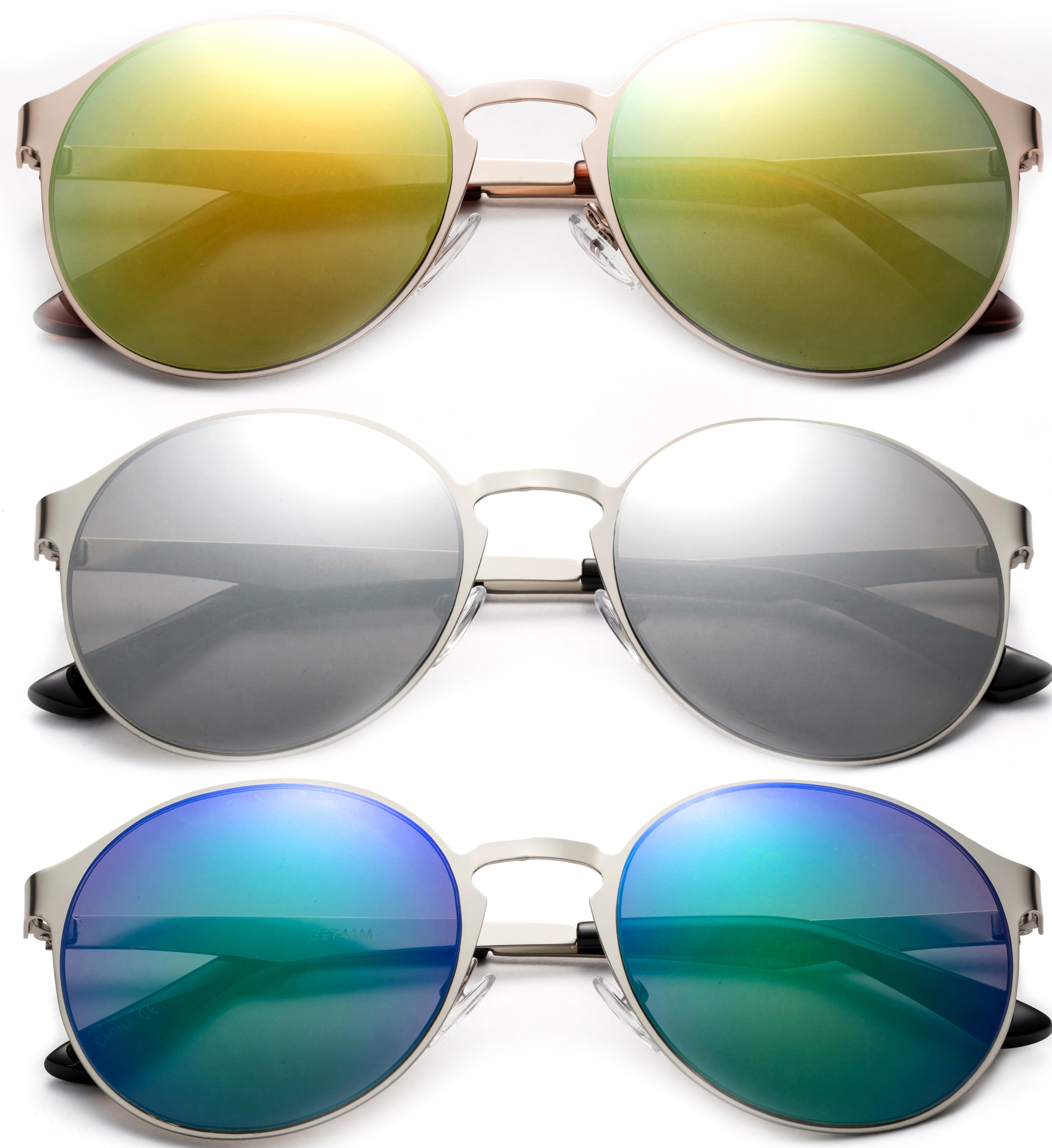 3 Pack Metal One Piece Round Frame Fashion Sunglasses for Men for Women, Flash Mirror - image 1 of 2