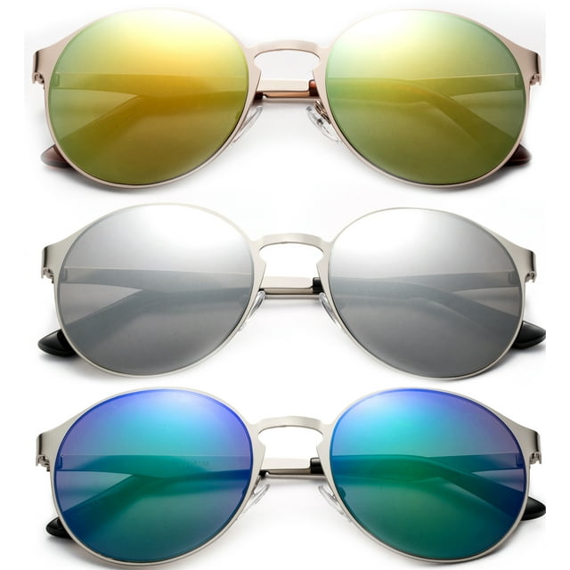 3 Pack Metal One Piece Round Frame Fashion Sunglasses for Men for Women, Flash Mirror
