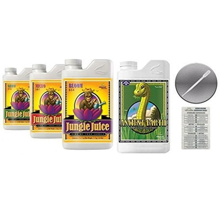 Advanced Nutrients Jungle Juice Bloom, Grow, Micro 4L & Ancient Earth Organic 1L Bundle with  Conversion Chart and 3mL