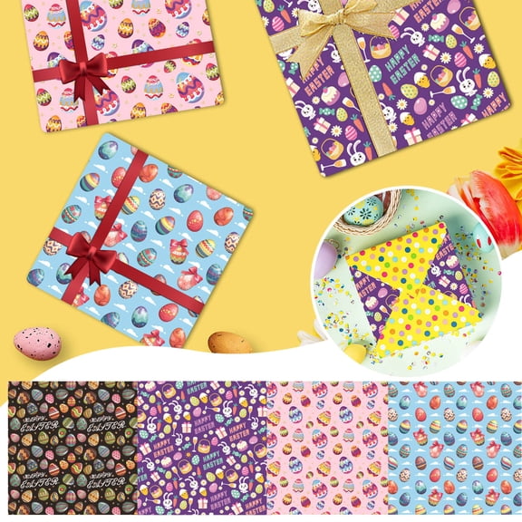 CoreLiving Easter Wrapping Paper Roll - Mini Roll, Pink Rabbit Bow Design, Soft Pastel Spring Colors, Perfect for Baby Shower & Birthday Party Gift Wrap