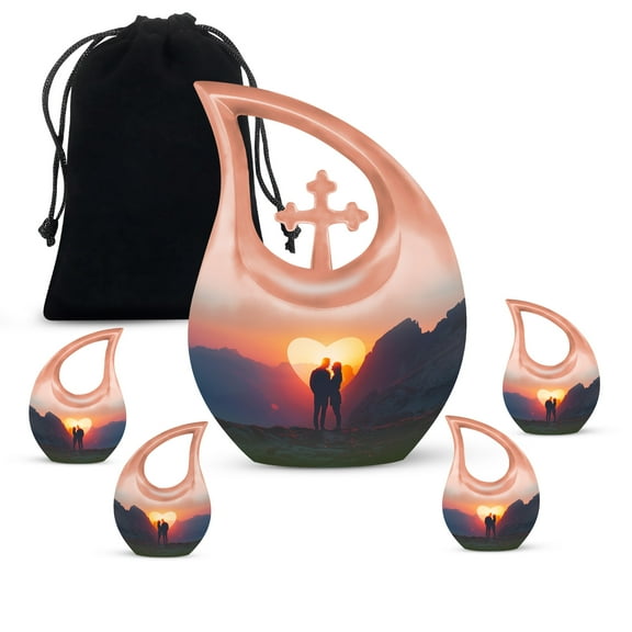 MUKTIVE Couples Funeral Urns for Human Ashes, Combo Sets Cremation Urn for Adult Male & Female, Memorial Peach Urns for Adult Human Ashes Husband & Wife(1 Large 10 ", 4 Keepsake 3 ")