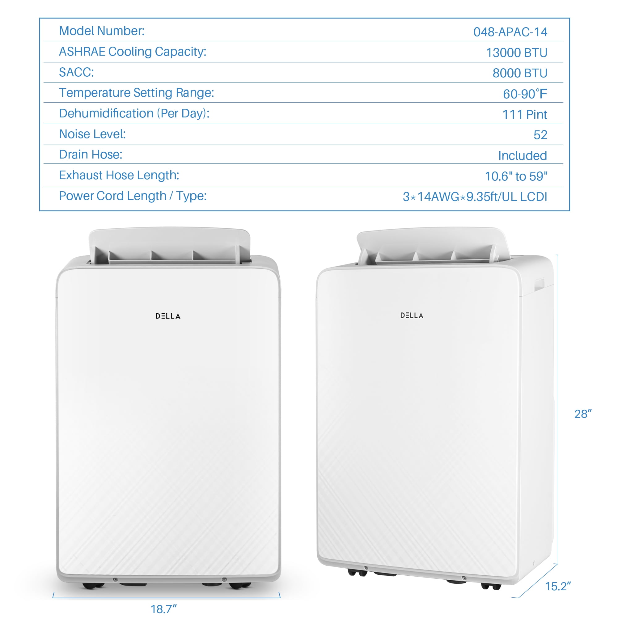 DELLA 8000 BTU ASHRAE With Heat Pump/5000 BTU(SACC) Smart