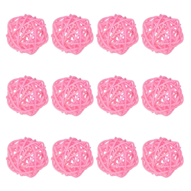 Uxcell 12-Pack Bolas de Ratán Tejidas 40mm/1.6 Pulgadas Bolas Decorativas de Ratán para Navidad Bodas Acción de Gracias Rosa