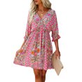 thumbnail image 2 of SAYOO Vestido casual para mujer, cuello en V, media manga, estilo bohemio, estampado, cintura elástica, vestidos con dobladillo grande SAYOO perder, 2 of 6