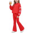 thumbnail image 6 of Ixbnca 2 Piece Outfits for Kids Girls Long Sleeve Hooded Sweatshirts High Waist Flare Pants Bow Fashion Clothes, 6 of 7