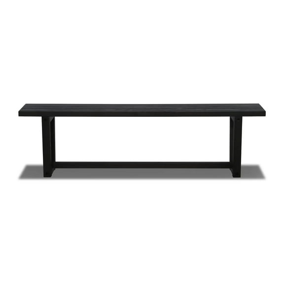 Grain Wood Furniture Cascais Solid Wood Bench with Industrial Base in Black Oak Top and Base