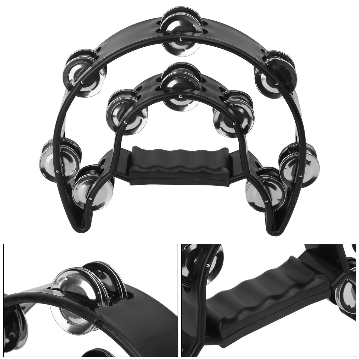 6 Pack Double Row Tambourine - 9.06 Inch Professional Handheld 20 Metal Jingles  Half Moon Musical Plastic Tambourines For Adults Music Lovers And Performers