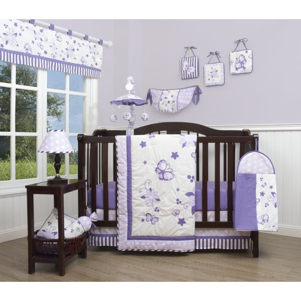 Bumperless 12 Pieces New Lavender Baby Nursery Crib Bedding Set