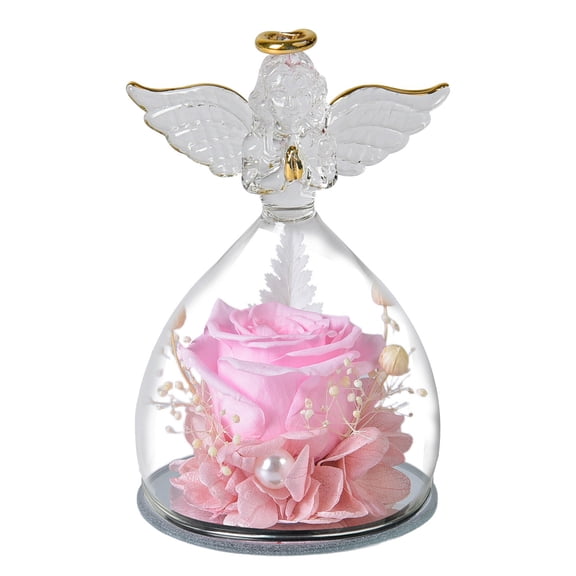 Preserved Flower Rose Gift for Women Mother's Day Birthday Gifts for Mom Wife Grandma, Glass Angel Figurines Forever Real Roses Gifts for Her Valentine Day Thanksgiving