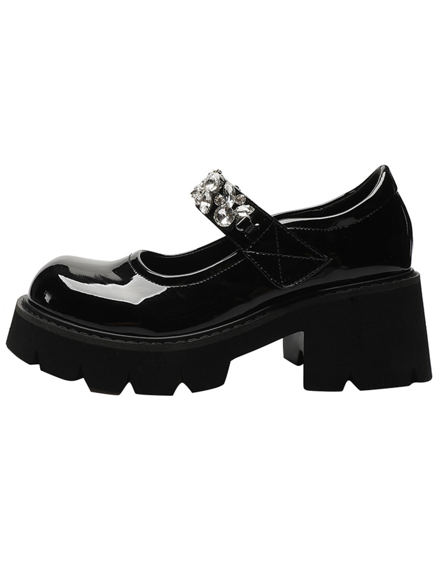 Woobling Womens Chunky Mary Jane Platform Shoes Patent Leather School