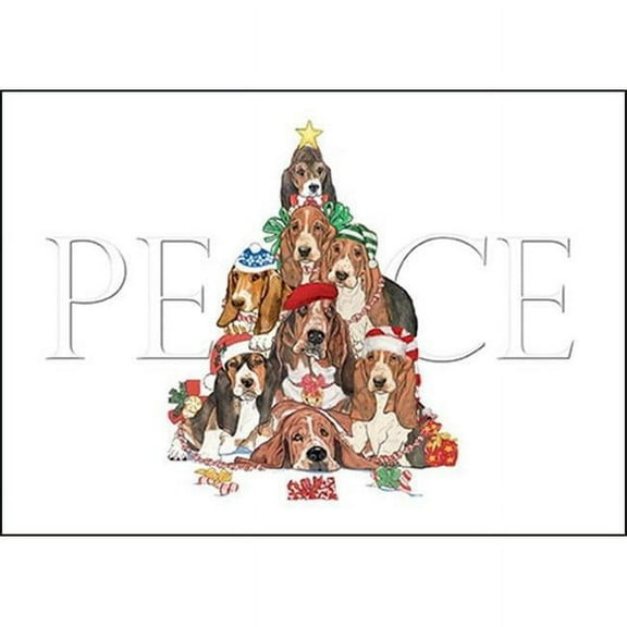 Basset Hound Peace Tree Boxed Christmas Cards - Set of 10