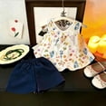 thumbnail image 2 of Toddler Girls Summer Outfits Floral Print Sleeveless Tank Tops Solid Color Shorts Casual 2 Piece Clothing Set Blue, 2 of 5