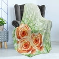 thumbnail image 4 of Watercolor Flower Soft Flannel Fleece Blanket, Hand Drawn Old Persian Roses on Grass Perennial Botanic Artwork Print, Cozy Plush for Indoor and Outdoor Use, 60" x 80", Orange Green, by Ambesonne, 4 of 5