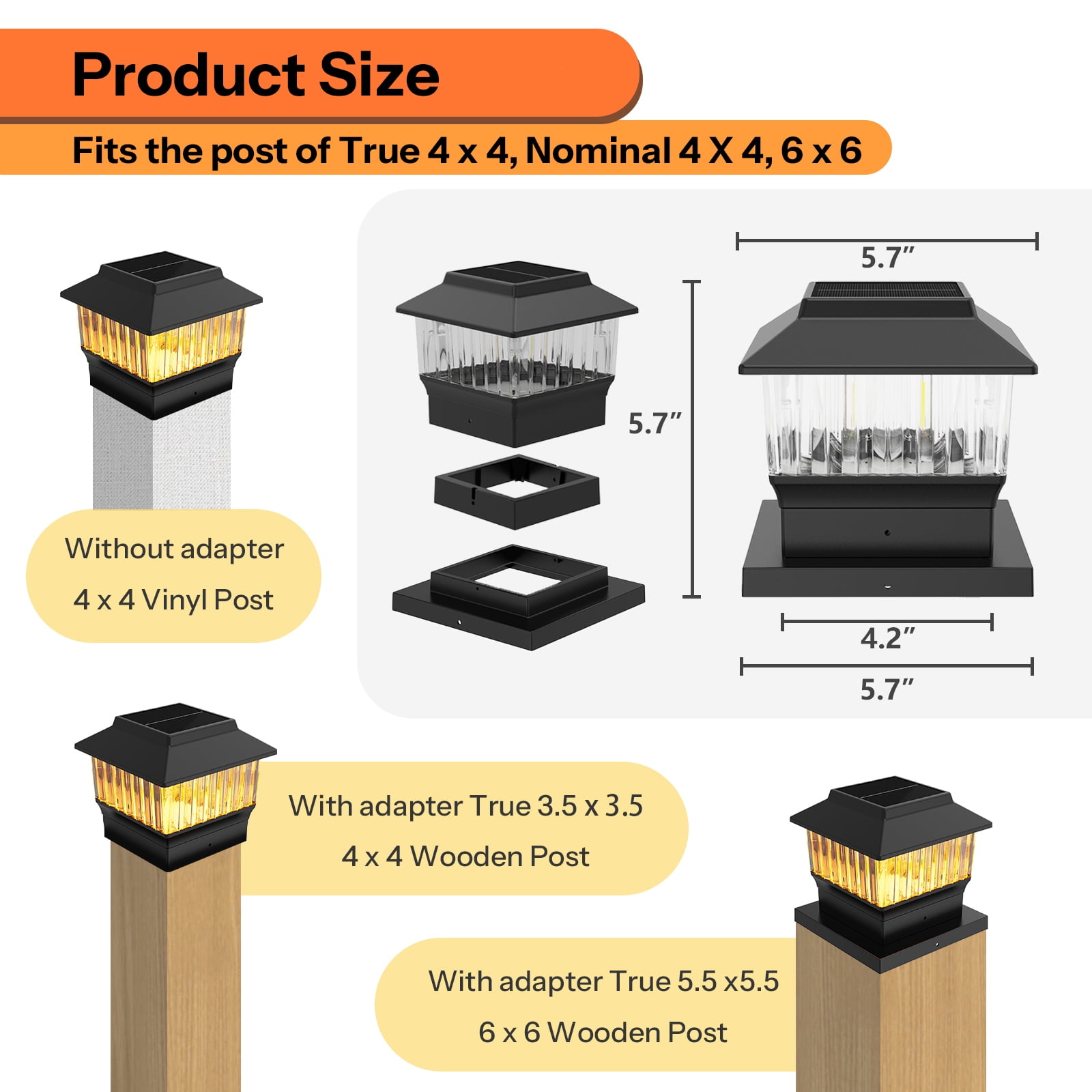 Involux LED Solar Powered Post Light Outdoor, Single Modern Deck Fence Cap Light for 4x4 6x6 Posts Waterproof 50 Lumen 3 Modes 1 Pack Black Mailbox Address Sign Post Light IL0111-08