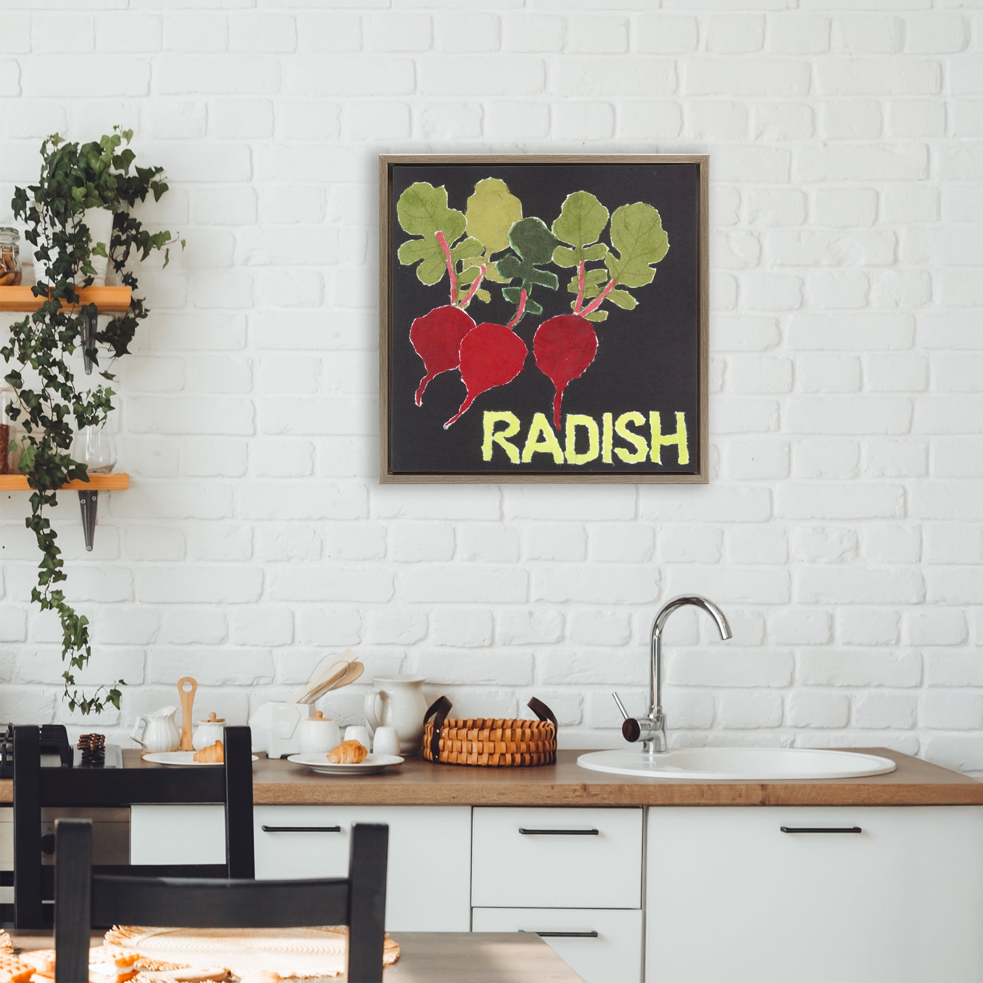 Stupell Industries Collaged Radish Vegetables Brown Framed Floater Canvas Wall Art, design by Nancy Overton