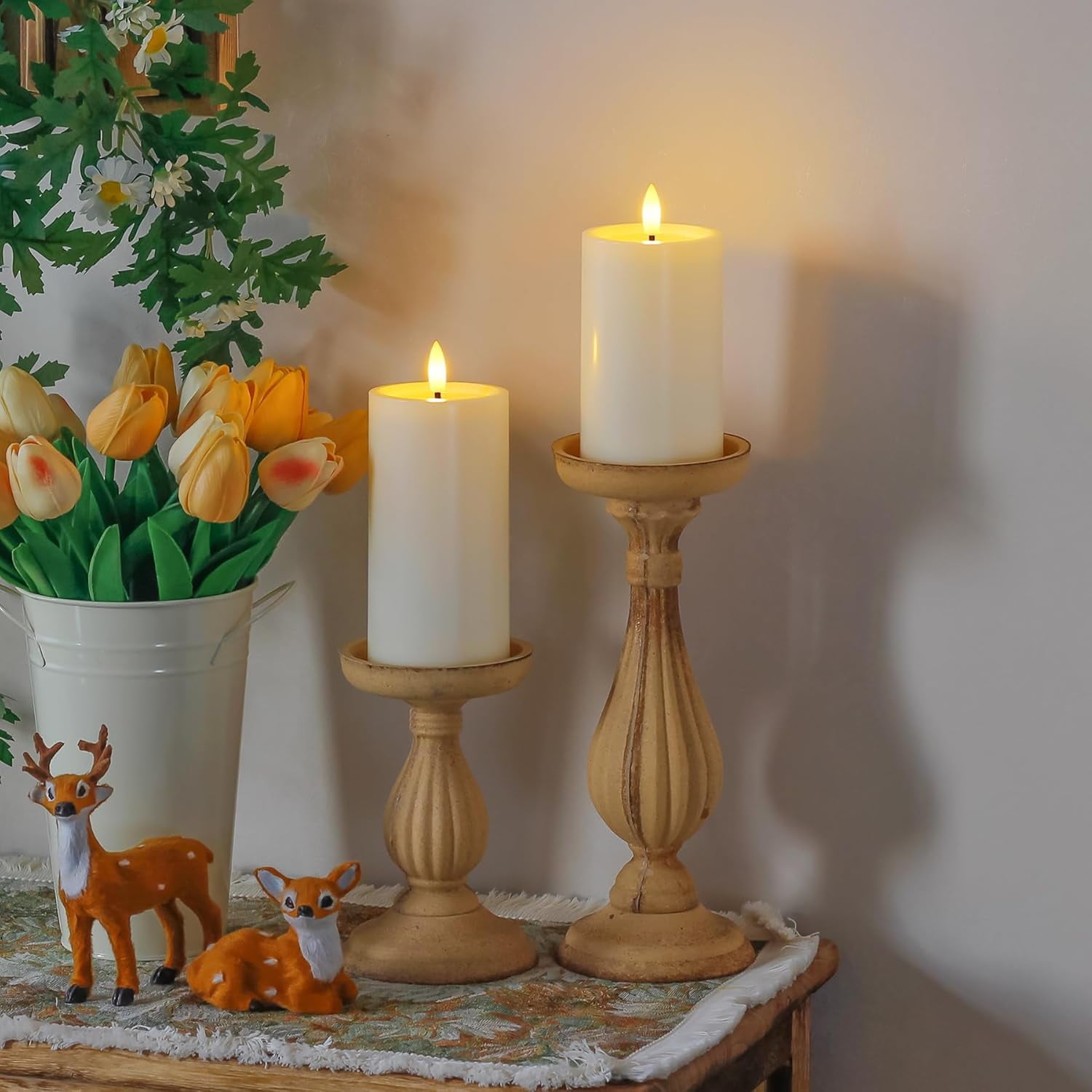 3pcs Flameless Waterproof Candles with Handy Remote Control, Cycle Timer Battery Operated Candle LED Flickering Pillar Plastic Long Lasting