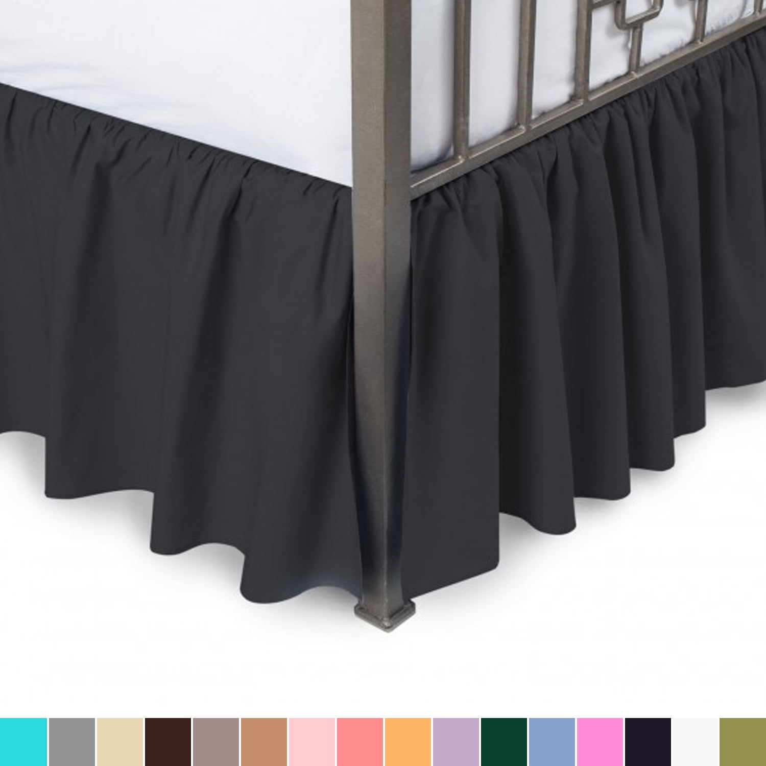 Ruffled Bed Skirt with Split Corners - Queen, Black, 18 ...