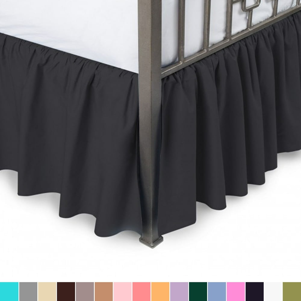 Ruffled Bed Skirt with Split Corners Queen, Black, 18" Drop Bedskirt